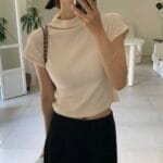 Pleated Mock Neck Crop Top - Image 4