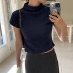 Pleated Mock Neck Crop Top - Image 19