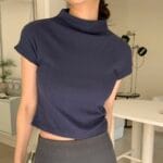 Pleated Mock Neck Crop Top - Image 20