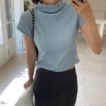 Pleated Mock Neck Crop Top - Image 26