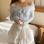 Elegant Ribbon Offshoulder Top - Image 2