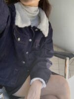 [Premium] Denim Patched Mouton Coat - Image 8