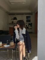 [Premium] Denim Patched Mouton Coat - Image 9