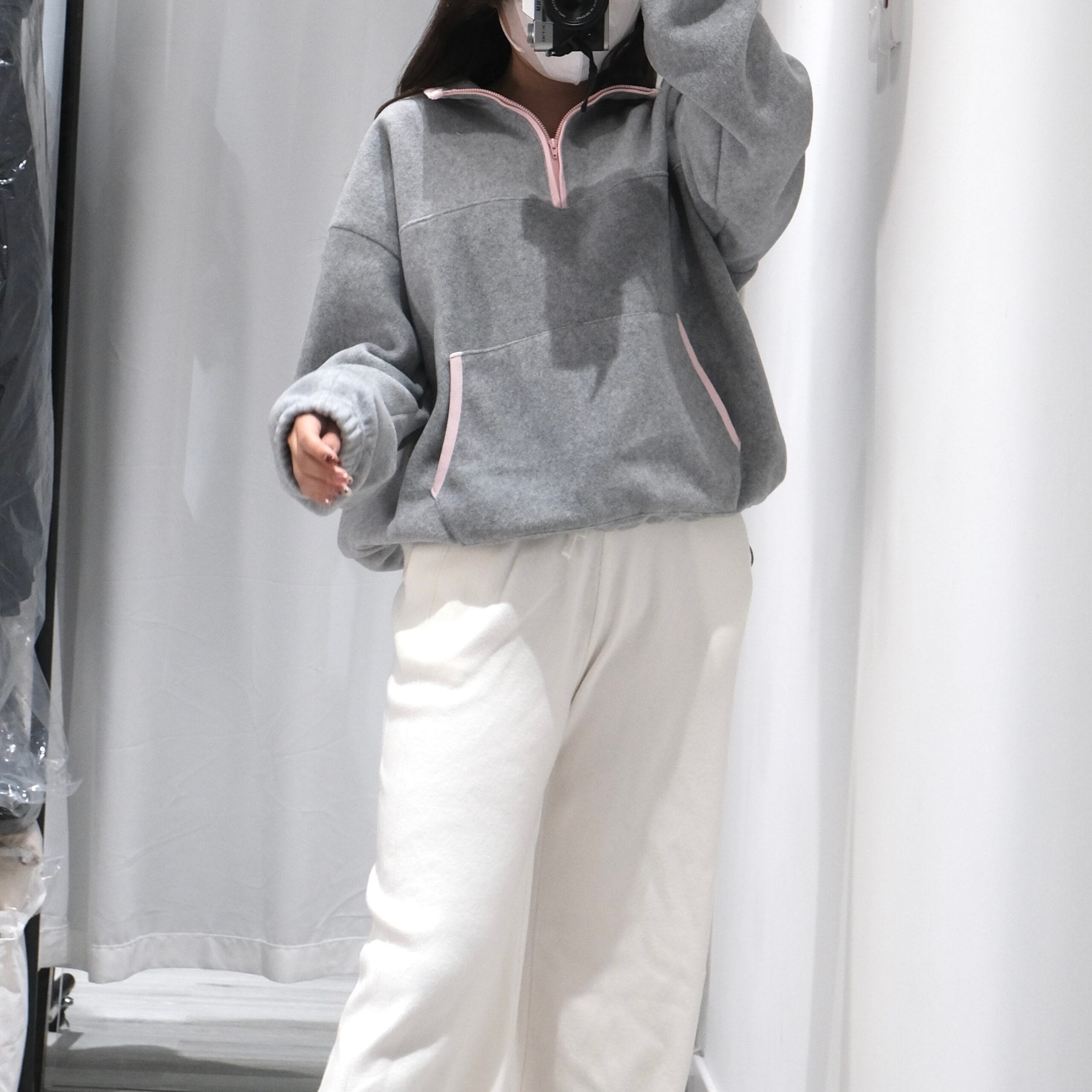 25NOVTOP007_01 Girly Half Zip Fleeced Sweater - Image 1