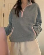 Girly Half Zip Fleeced Sweater - Image 7