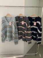 [Premium] Striped V-Neck Knit Sweaters - Image 3