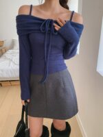 Multi-Drape Drawstring Off-Shoulder Knit - Image 2