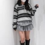 Wool Collar Striped Knit