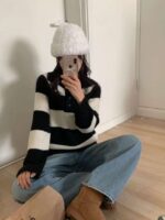 Alpaca Collar Stripes Knit - Image 2