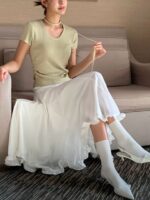 [Premium] Ruffle Hem Flowy Midi Skirt - Image 12