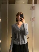 [Premium] Sheer Trim Button Knit Cardigan - Image 2