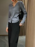 [Premium] Sheer Trim Button Knit Cardigan - Image 5