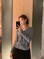 [Premium] Sheer Trim Button Knit Cardigan - Image 10