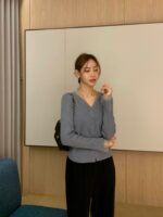 [Premium] Sheer Trim Button Knit Cardigan - Image 13