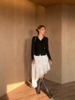 [Premium] Sheer Trim Button Knit Cardigan - Image 16