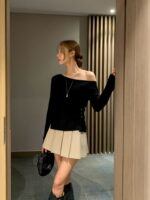 [Premium] Side-Ruched Boatneck Knit Top - Image 6