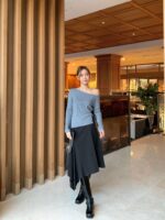 [Premium] Side-Ruched Boatneck Knit Top - Image 8