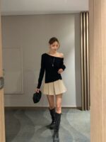 [Premium] Side-Ruched Boatneck Knit Top - Image 10