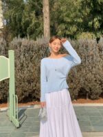 [Premium] Side-Ruched Boatneck Knit Top - Image 11