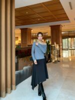 [Premium] Side-Ruched Boatneck Knit Top - Image 17