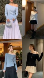 [Premium] Side-Ruched Boatneck Knit Top - Image 18