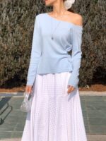 [Premium] Side-Ruched Boatneck Knit Top - Image 21