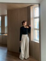 [Premium] Mesh-Layer Ruched Knit Top - Image 8