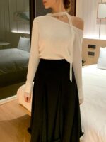 [Premium] Mesh-Layer Ruched Knit Top - Image 17