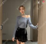 [Premium] Mesh-Layer Ruched Knit Top - Image 19