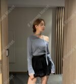 [Premium] Mesh-Layer Ruched Knit Top - Image 21