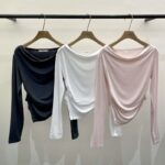 [Premium] Draped Button Asymmetric Knit Top