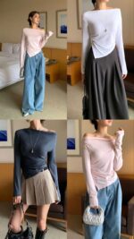 [Premium] Draped Button Asymmetric Knit Top - Image 3