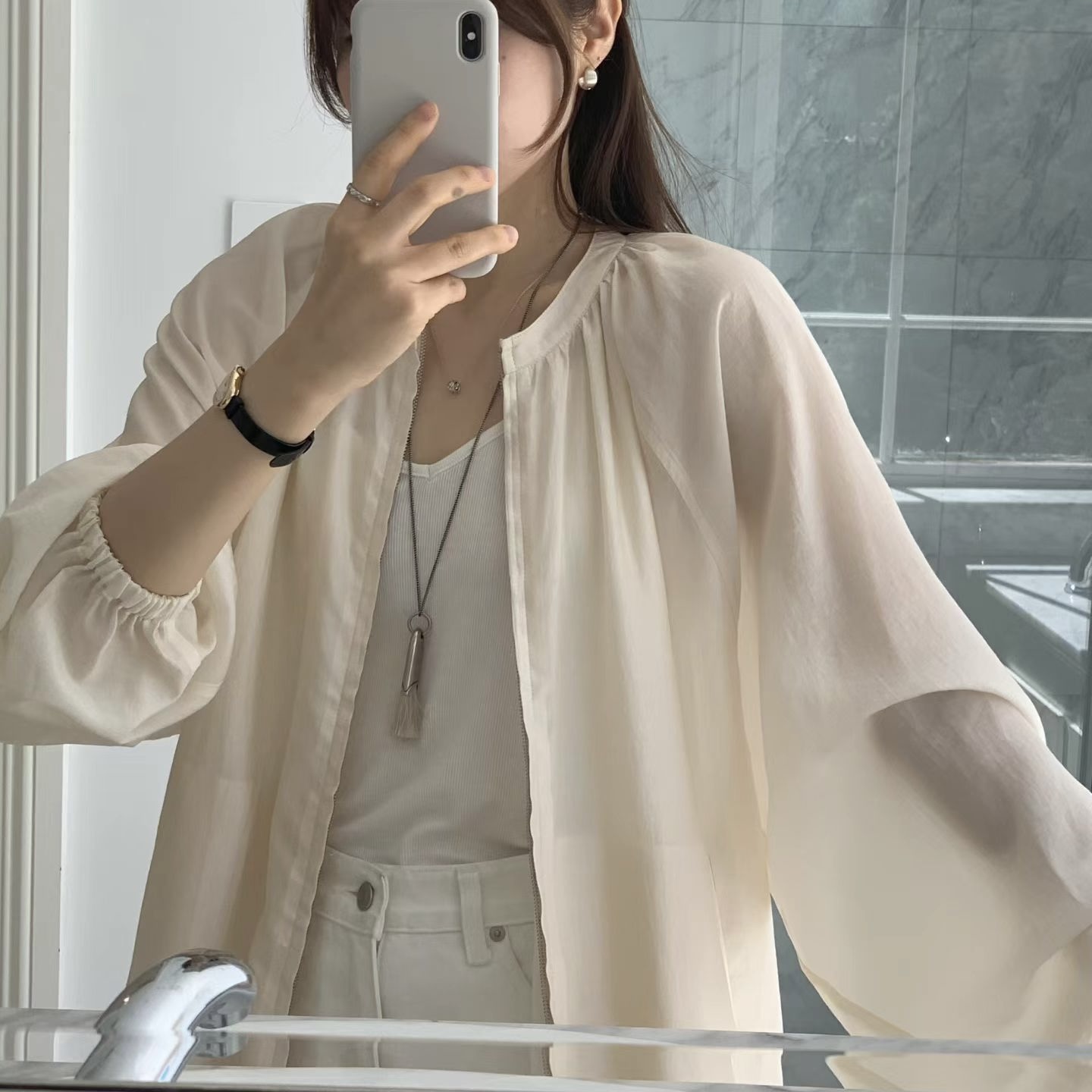 26APRPRMOTR001_01 OUNCE Sheer Shirring Jumper - Image 1