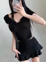 Choker Lace Vneck Tee - Image 5