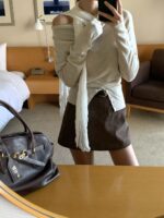 [PREMIUM] Draped Shoulder Buttoned Knit Top - Image 23
