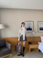 [PREMIUM] Draped Shoulder Buttoned Knit Top - Image 19
