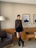 [PREMIUM] Draped Shoulder Buttoned Knit Top - Image 15