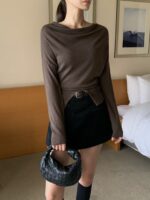 [PREMIUM] Draped Shoulder Buttoned Knit Top - Image 12