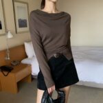 [PREMIUM] Draped Shoulder Buttoned Knit Top - Image 30