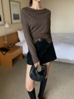 [PREMIUM] Draped Shoulder Buttoned Knit Top - Image 11