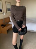 [PREMIUM] Draped Shoulder Buttoned Knit Top - Image 9