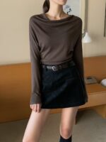 [PREMIUM] Draped Shoulder Buttoned Knit Top - Image 8