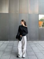 [PREMIUM] Draped Shoulder Buttoned Knit Top - Image 7