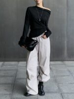 [PREMIUM] Draped Shoulder Buttoned Knit Top - Image 6