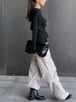 [PREMIUM] Draped Shoulder Buttoned Knit Top - Image 2