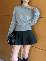 [PREMIUM] Draped Shoulder Buttoned Knit Top - Image 37