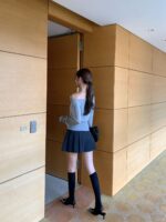 [PREMIUM] Draped Shoulder Buttoned Knit Top - Image 33