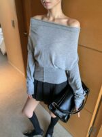 [PREMIUM] Draped Shoulder Buttoned Knit Top - Image 34