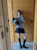 [PREMIUM] Draped Shoulder Buttoned Knit Top - Image 35