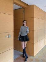 [PREMIUM] Draped Shoulder Buttoned Knit Top - Image 39